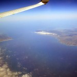 Flying over the Straits of Gibraltar between Spain and Africa